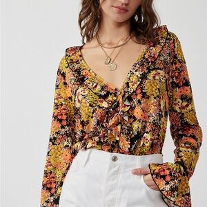 Free People Heat Wave Ruffled Bodysuit Blouse